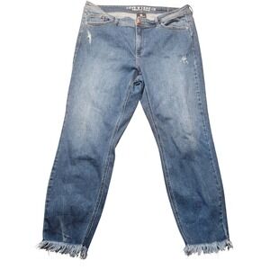 Love & Legend Premium Denim Blue Frayed Hem Distressed Straight Leg Jeans 18